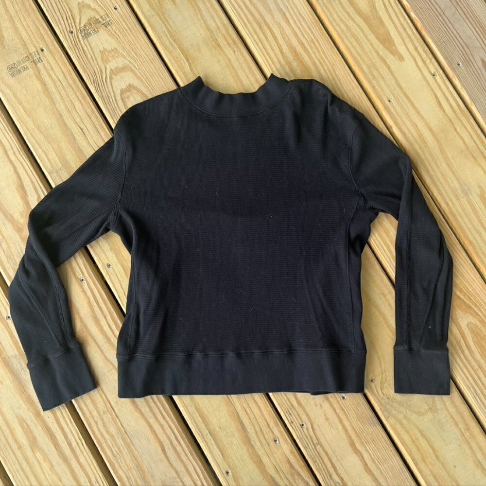 ** Monrow women mock neck Black long sleeve waffle knit shirt size small